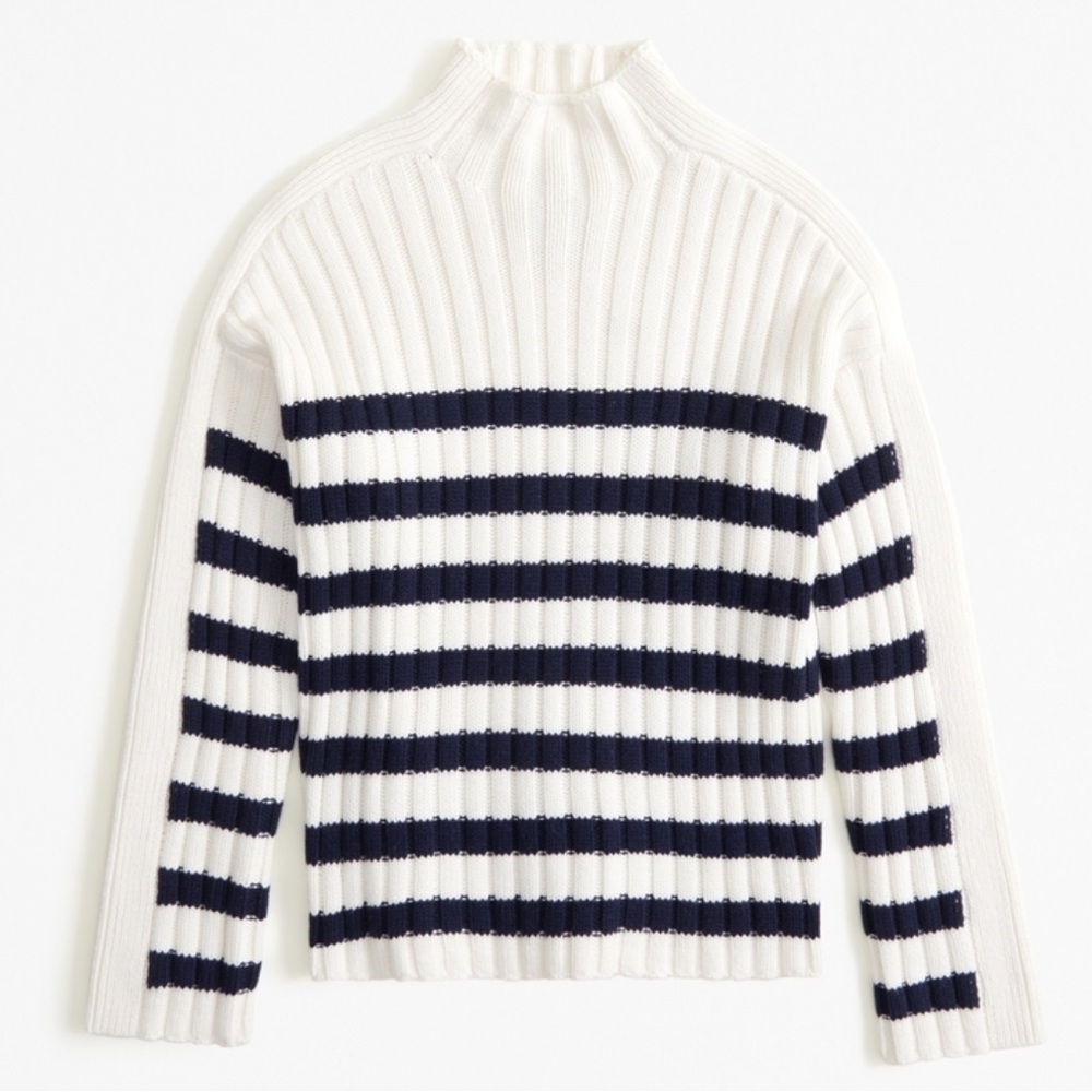 Abercrombie & Fitch Navy Striped Ribbed Mock Neck Sweater - Size Large NWT